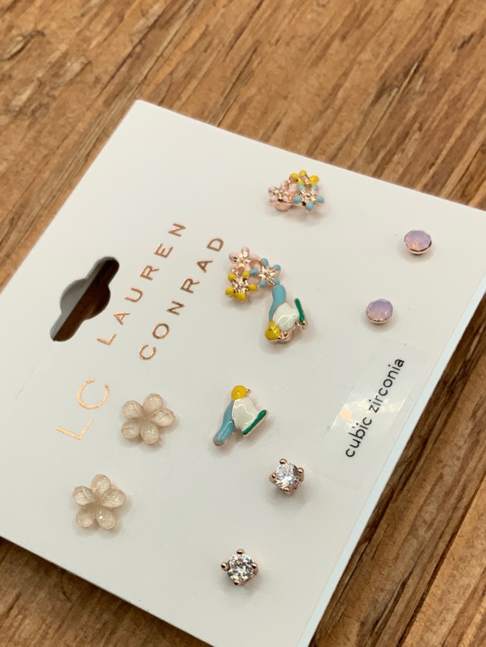 LC Lauren Conrad 5 Pair Pastel Multicolor Flower Bird Stud Earring Set